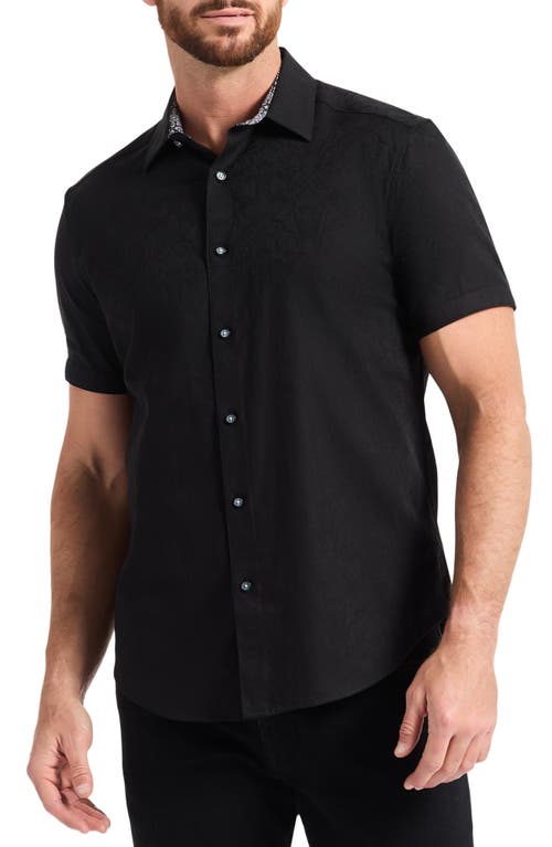Robert Graham Highland Jacquard Short Sleeve Button-up Shirt In Black