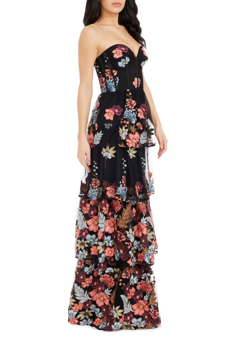 Dress the Population Layana Floral Embroidery Strapless Gown, Alternate, color, Canyon Clay Multi