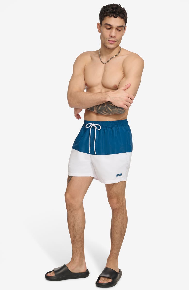 DKNY Colorblock Swim Trunks, Alternate, color, Poseidon