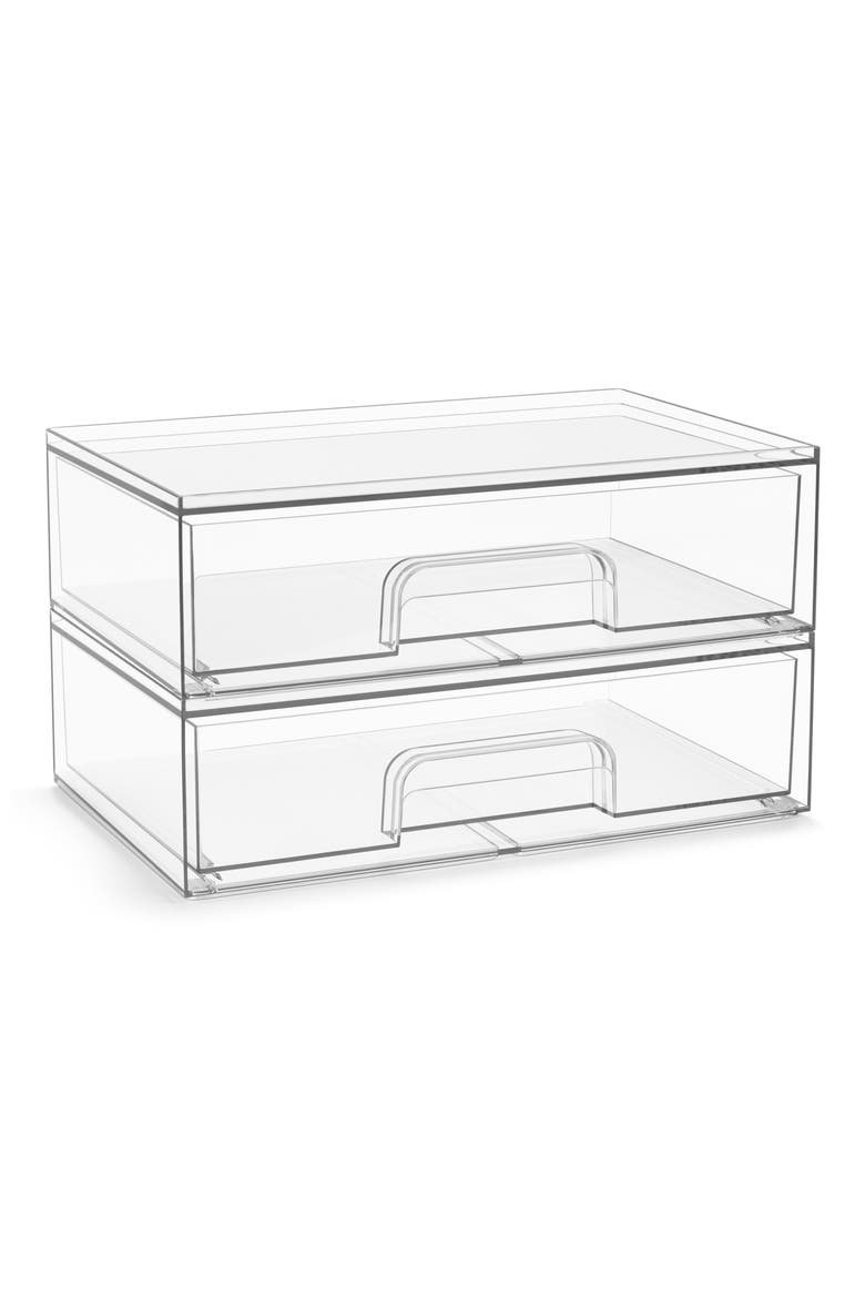 Set of 2 Stackable Acrylic Drawers, Main, color, CLEAR