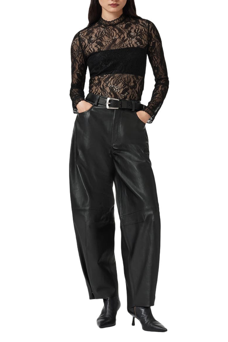 Aria Embroidered Lace Long Sleeve Shirt, Alternate, color, BLACK