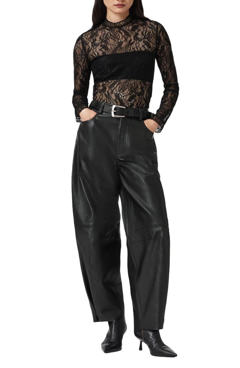 AllSaints Aria Embroidered Lace Long Sleeve Shirt, Alternate, color, Black