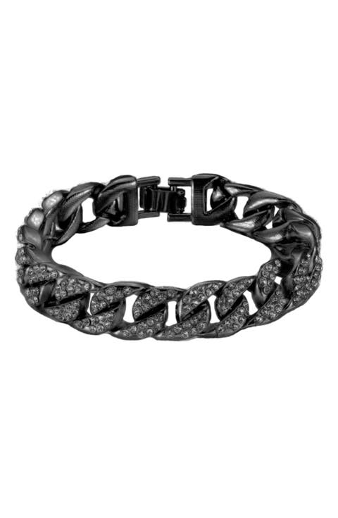 Men's Stainless Steel Pavé Crystal Curb Chain Bracelet