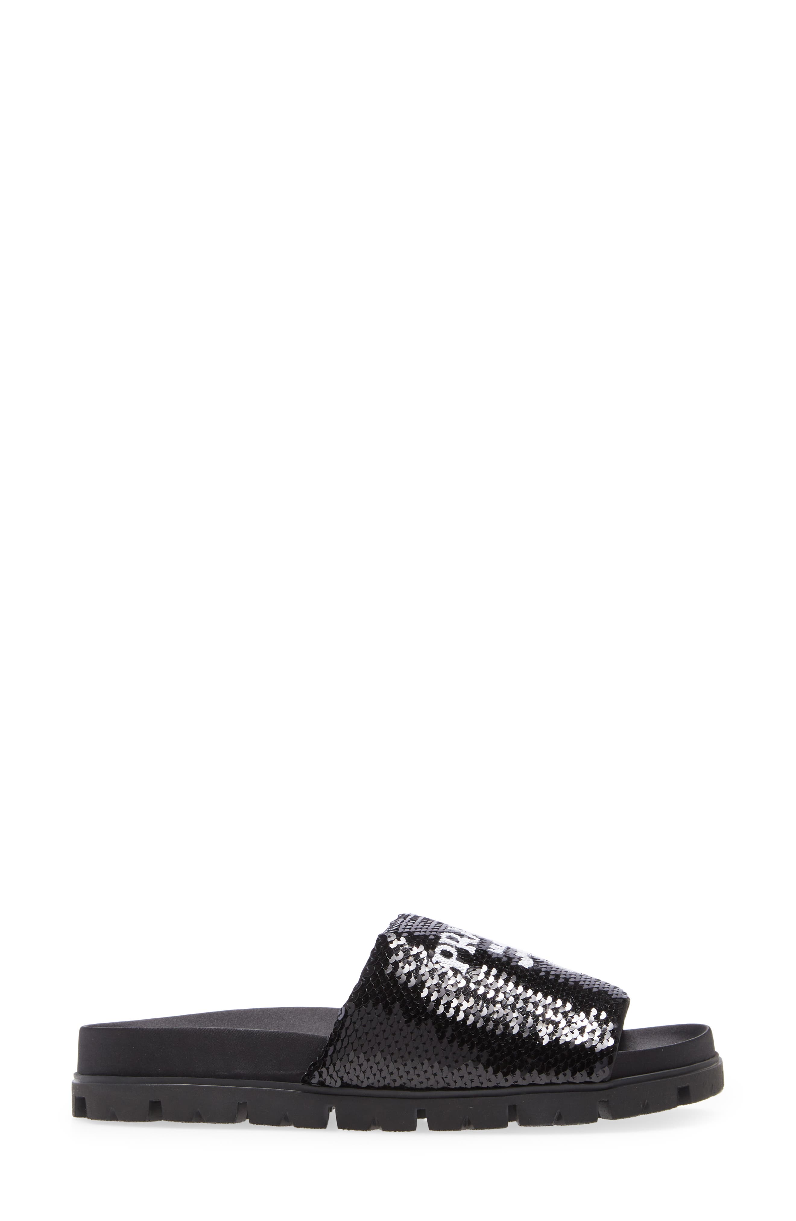 Prada Logo Sequin Slide Sandal, Alternate, color, 