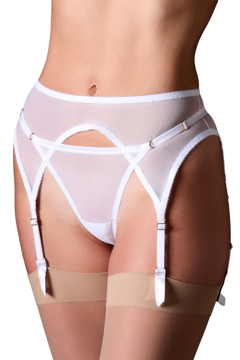 Odette Classic Mesh Garter Belt, Main, color, BLANC