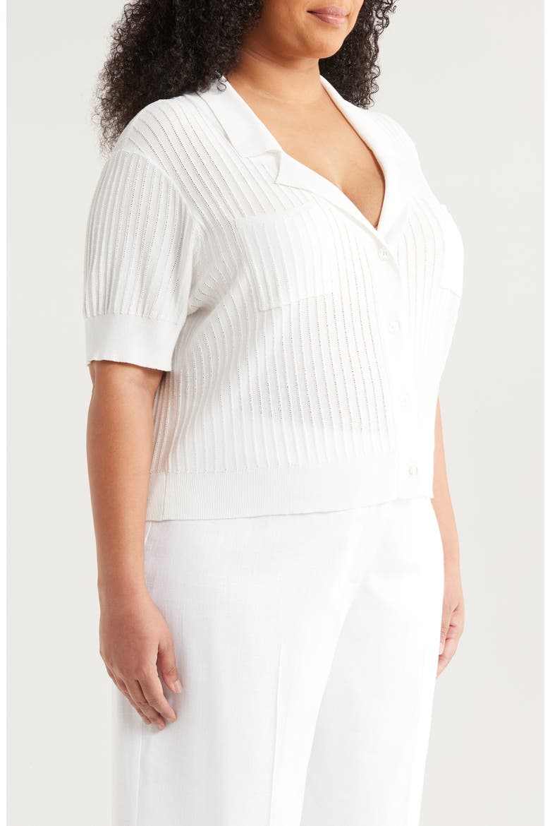 Pointelle Stitch Short Sleeve Cardigan, Alternate, color, WHITE