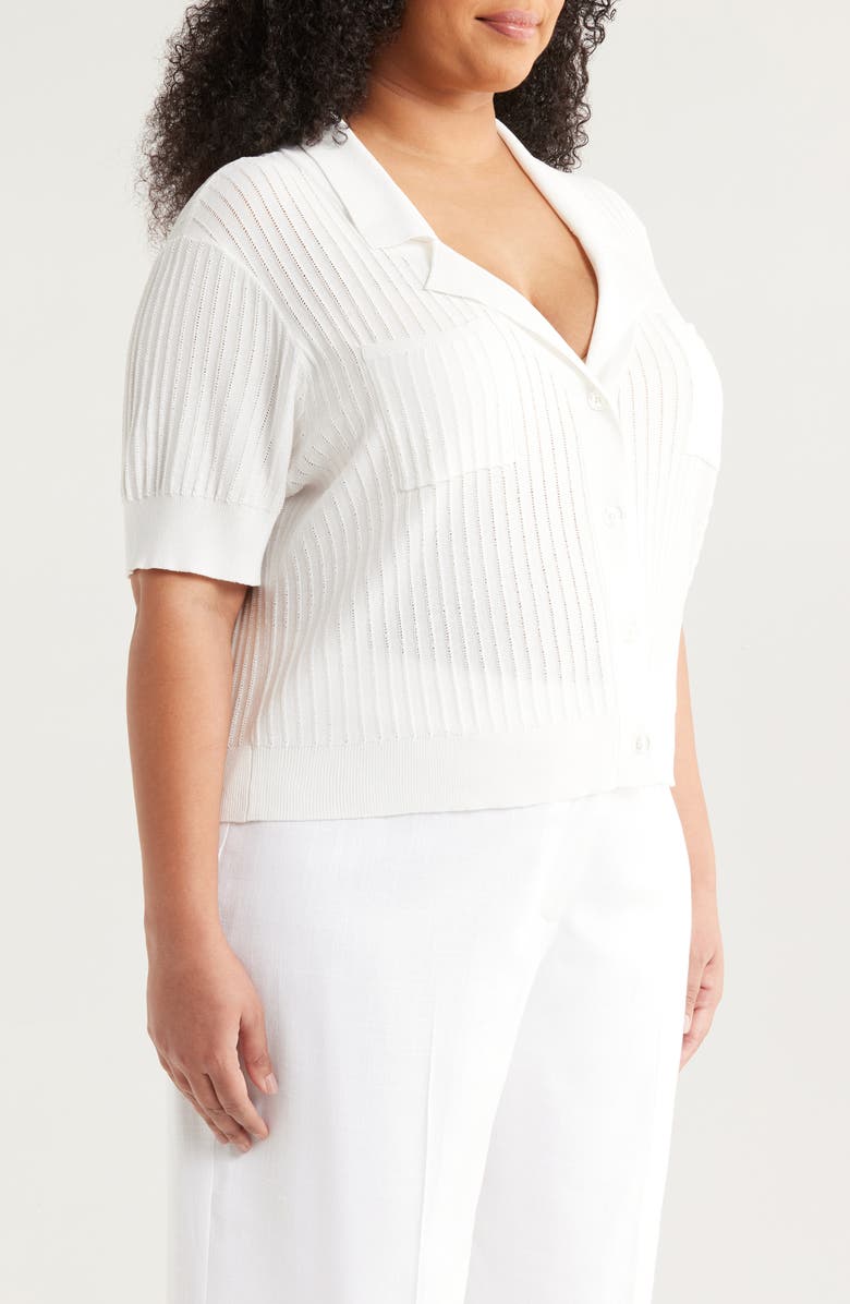 Tahari ASL Pointelle Stitch Short Sleeve Cardigan, Alternate, color, White