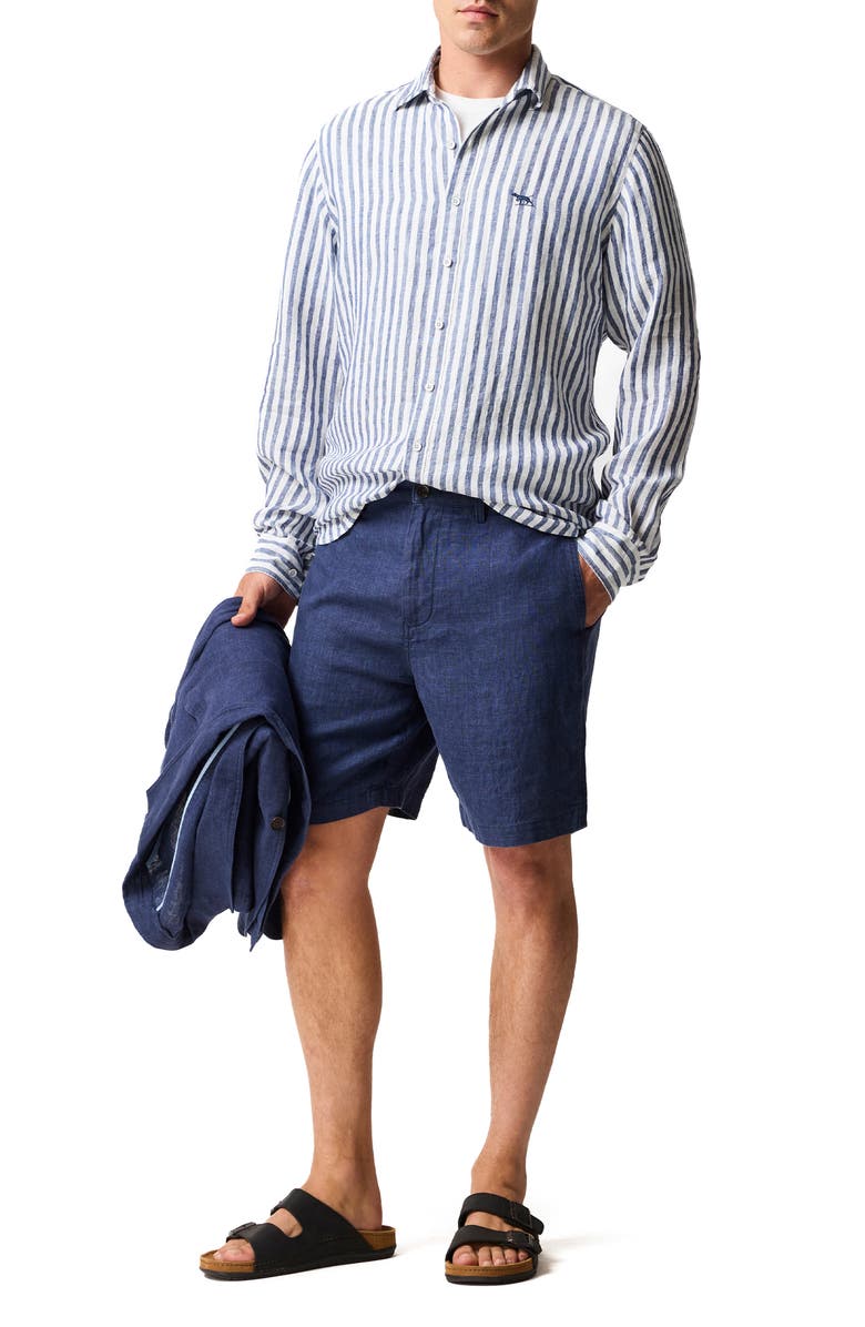 Rodd & Gunn Seadown Original Fit Stripe Linen Button-Up Shirt, Alternate, color, French Navy
