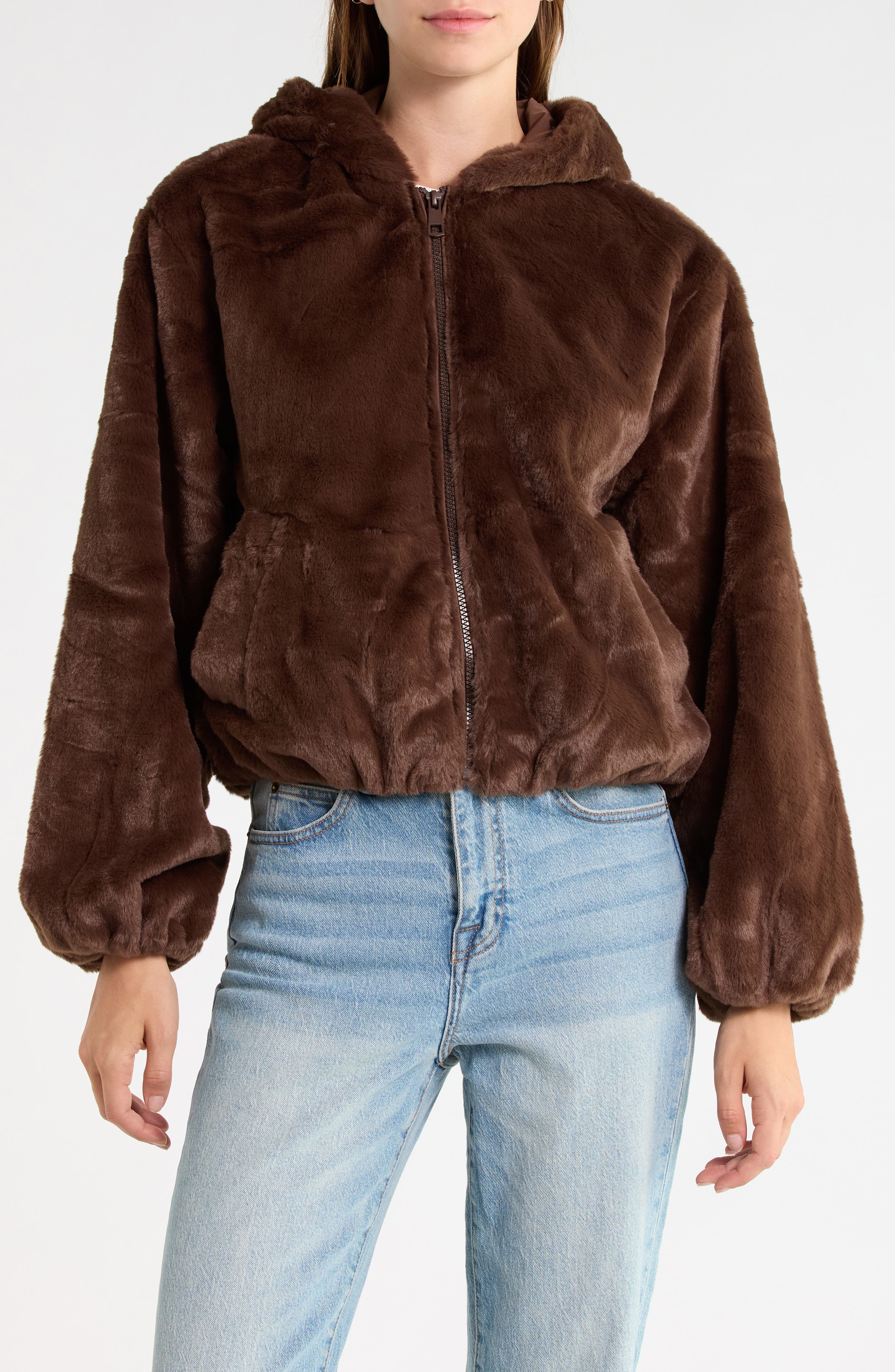 Faux Fur Hooded Bubble Jacket