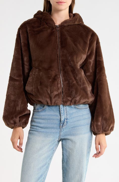 Faux Fur Hooded Bubble Jacket
