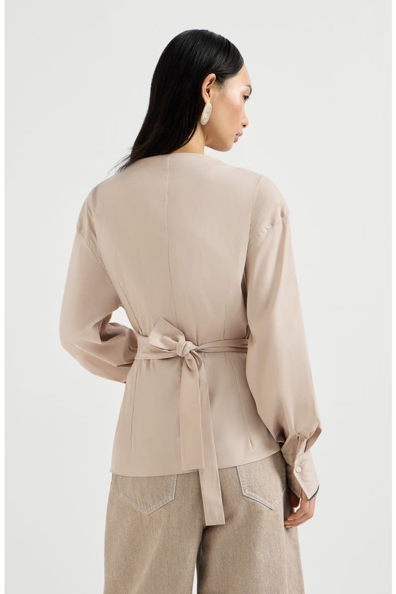 Stretch poplin shirt with monili, Alternate, color, Beige