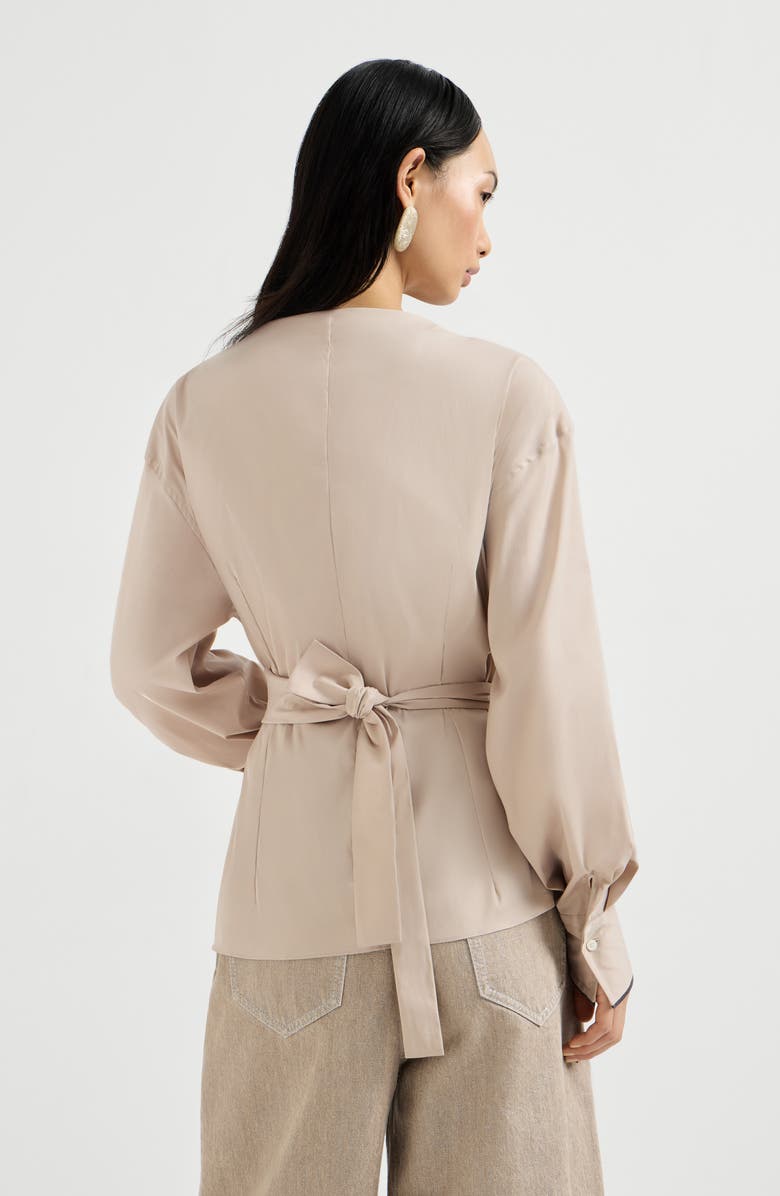 Brunello Cucinelli Stretch poplin shirt with monili, Alternate, color, Beige