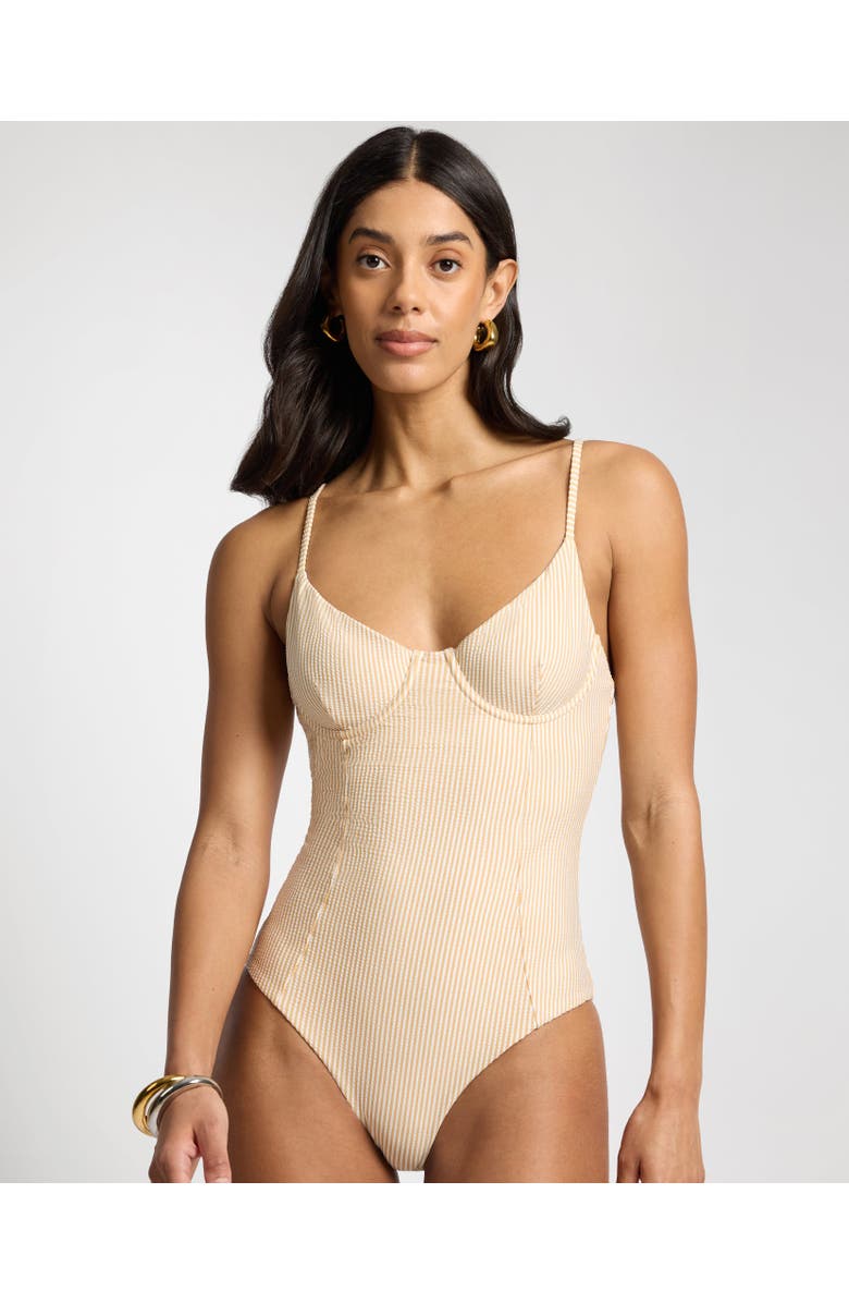 Onia Chelsea One-Piece Swimsuit, Main, color, Ochre/White