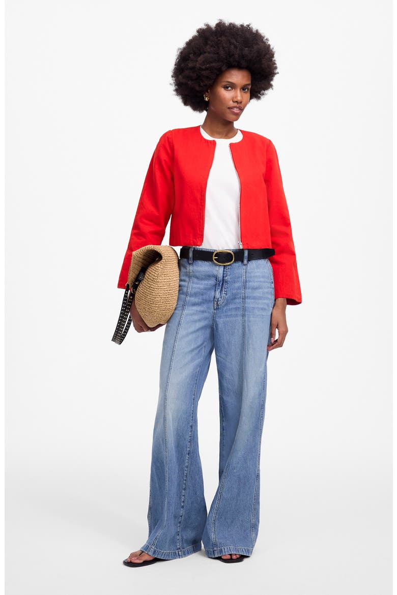 Cotton & Linen Blend Zip-Up Jacket, Alternate, color, FESTIVAL RED