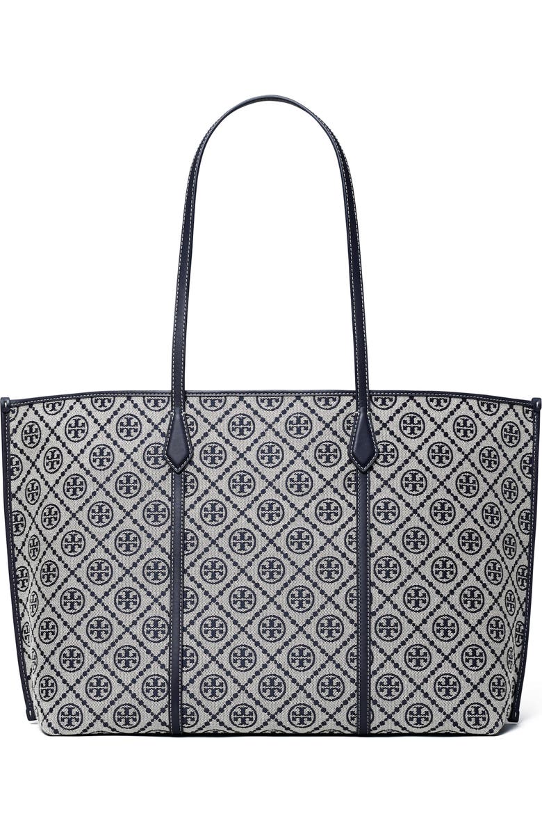 Tory Burch Perry T Monogram Jacquard Triple Compartment Tote, Main, color, Tory Navy