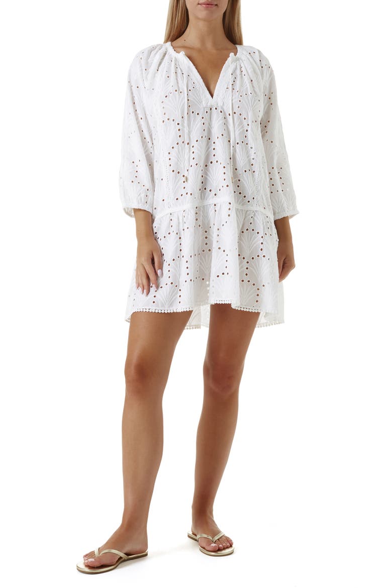 Ashley Eyelet Detail Cotton Cover-Up Tunic, Main, color, WHITE FAN