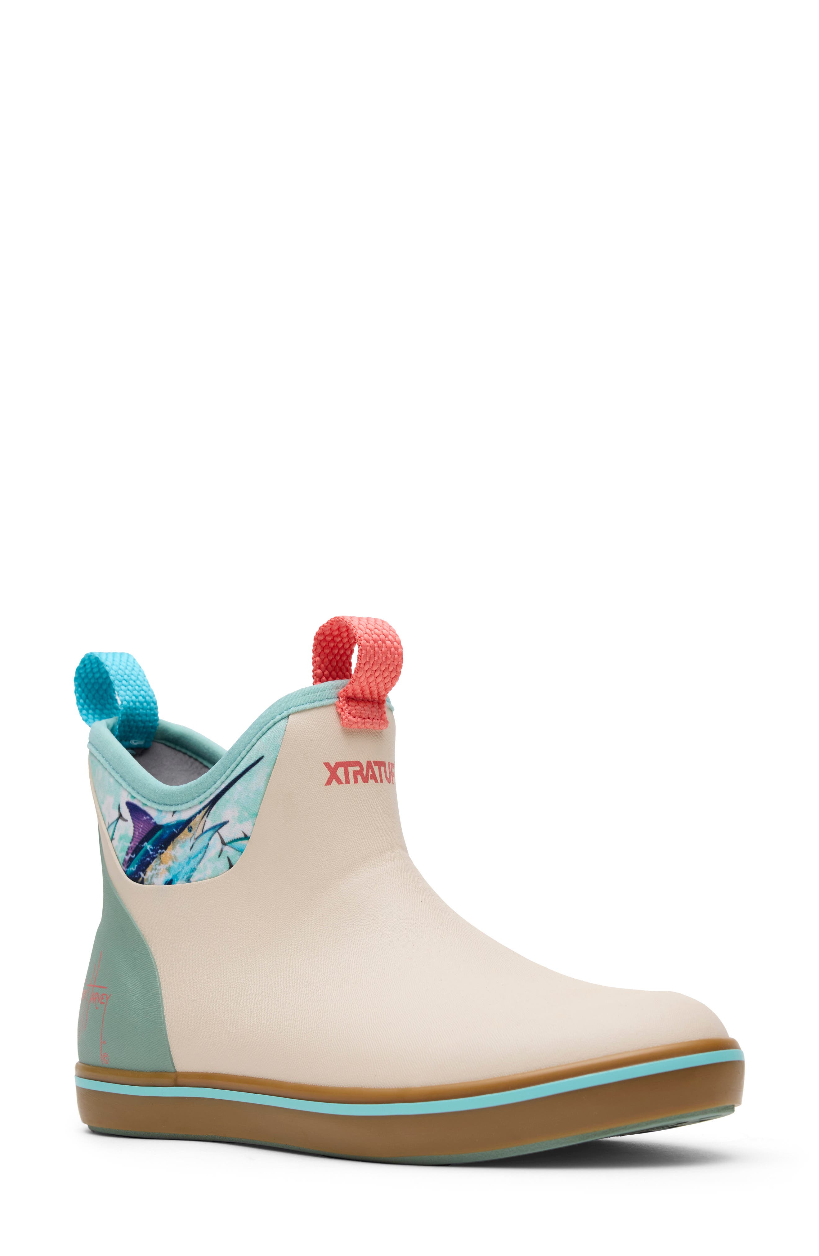 XTRATUF x Guy Harvey Waterproof Ankle Deck Boot, Main, color, Bone White/Iceberg/Marlin