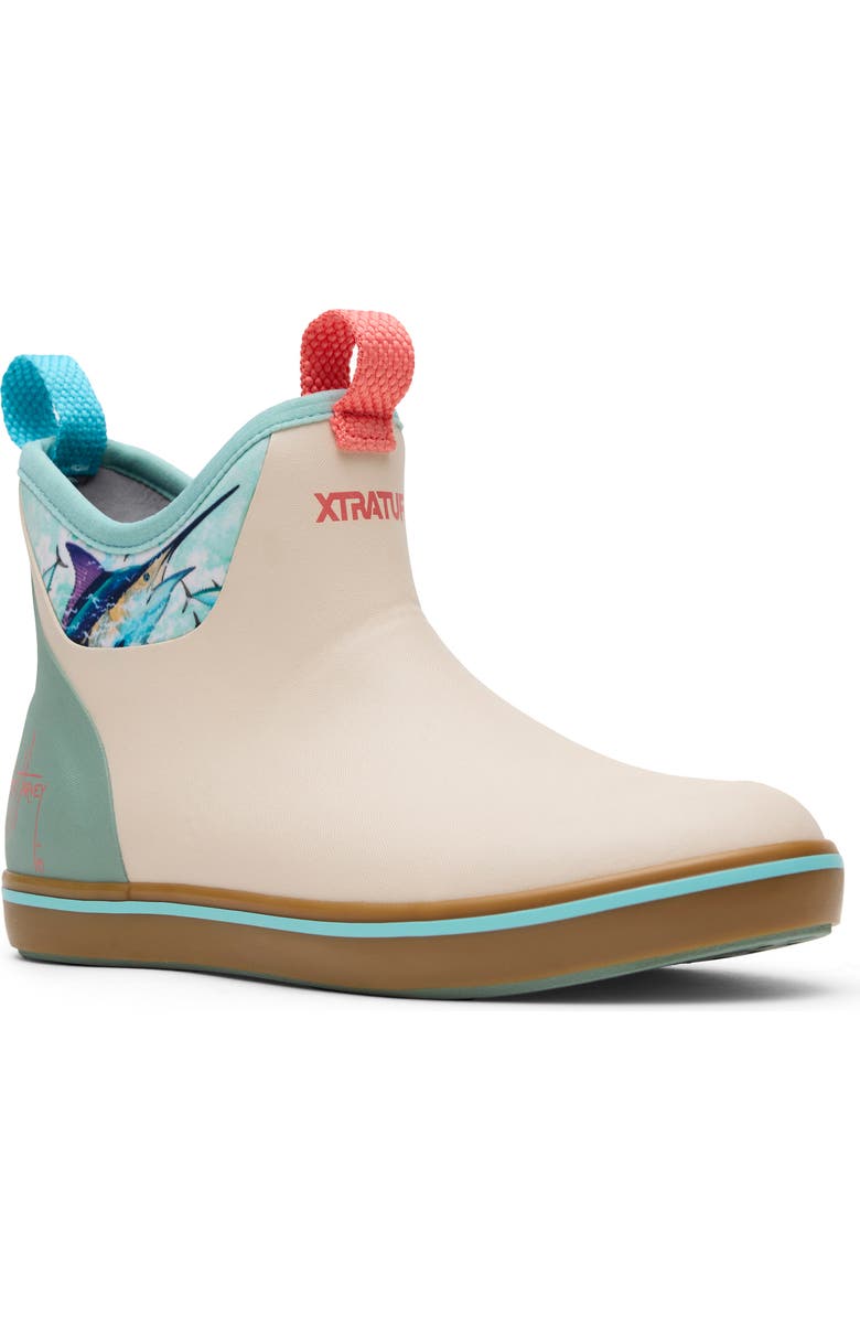 XTRATUF x Guy Harvey Waterproof Ankle Deck Boot, Main, color, Bone White/Iceberg/Marlin