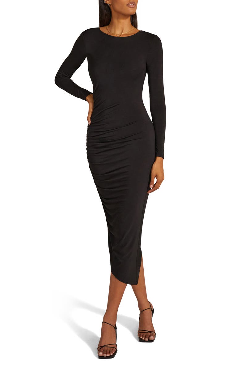 Favorite Daughter The It's Getting Serious Ruched Long Sleeve Dress, Main, color, Black