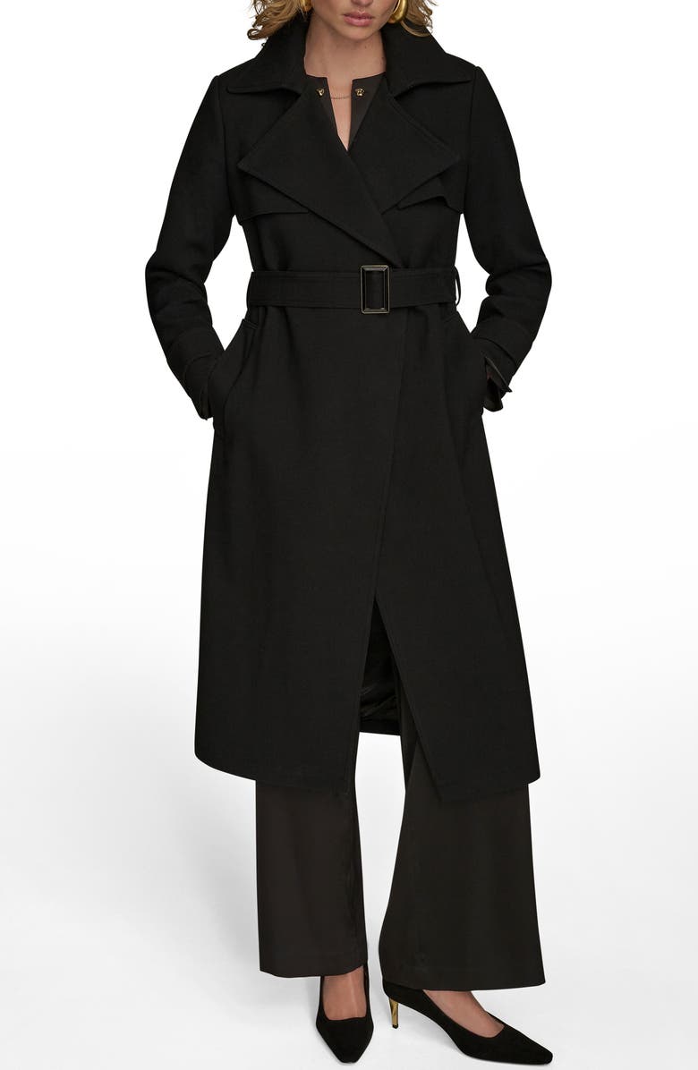 Donna Karan New York Belted Long Raincoat, Main, color, Black