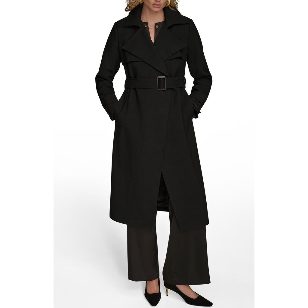 Donna Karan New York Belted Long Raincoat In Black