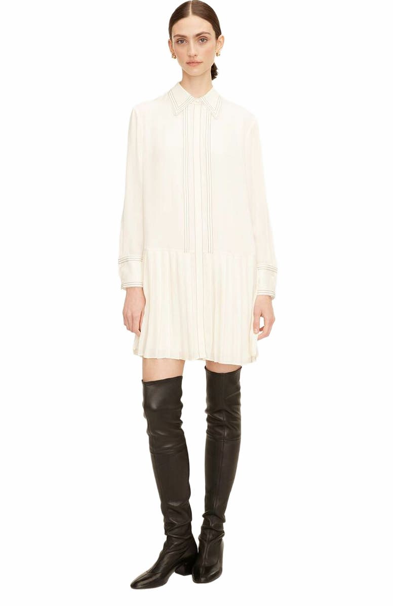 Rebecca Taylor Silk Pleated Dress, Main, color, Snow