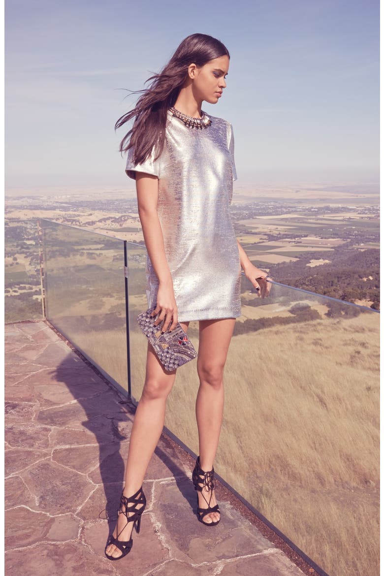 Metallic Minidress, Alternate, color, SILVER