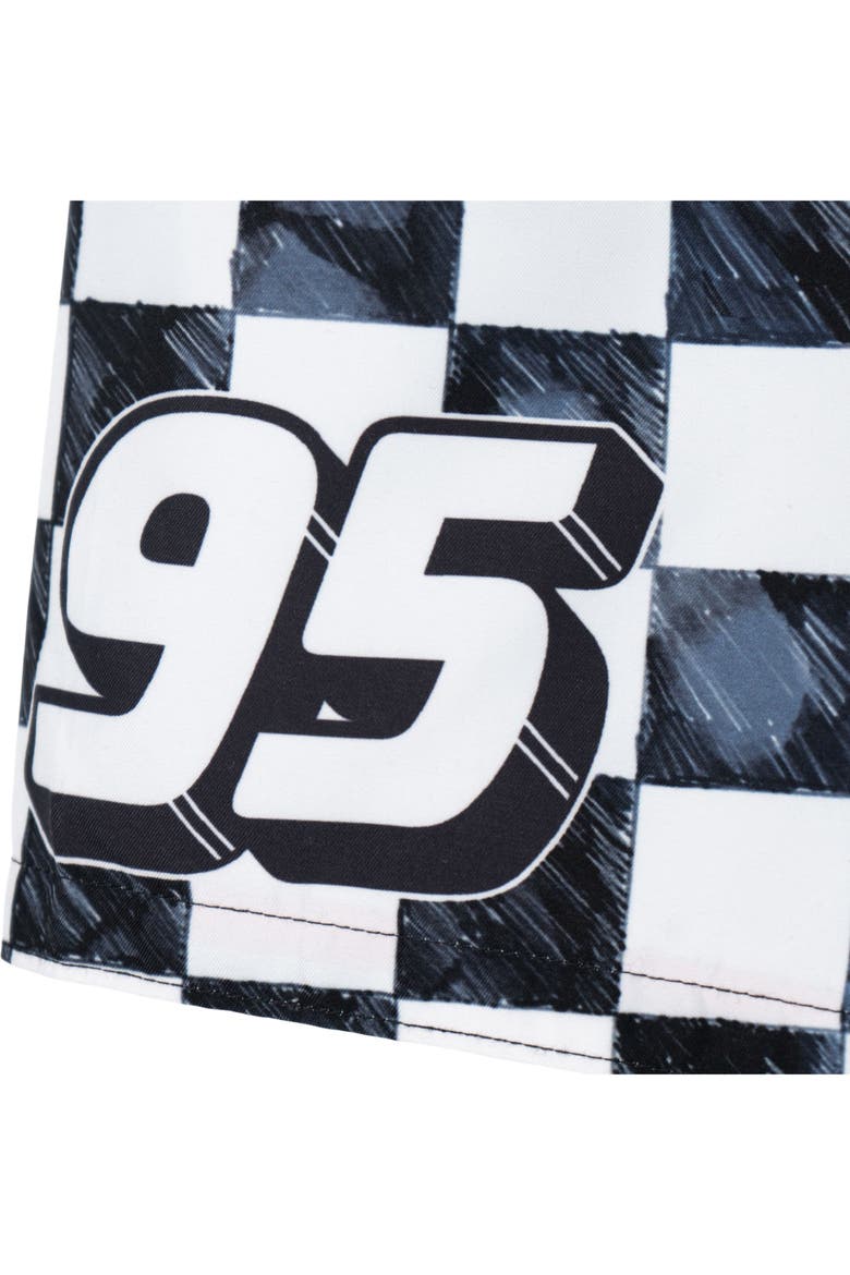 Cars Lightning McQueen UPF 50+ Swimwear Swim Trunks, Alternate, color, Black White McQueen