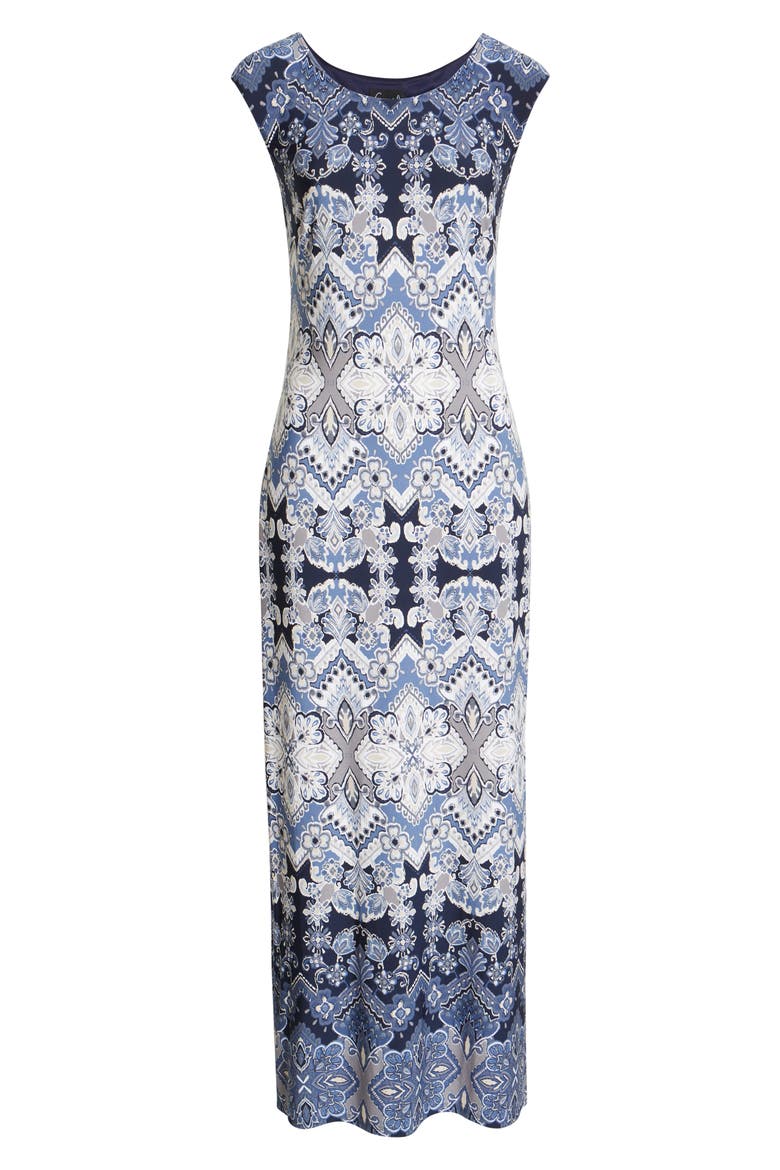 Tile Print Cap Sleeve Maxi Dress, Alternate, color, SLATE