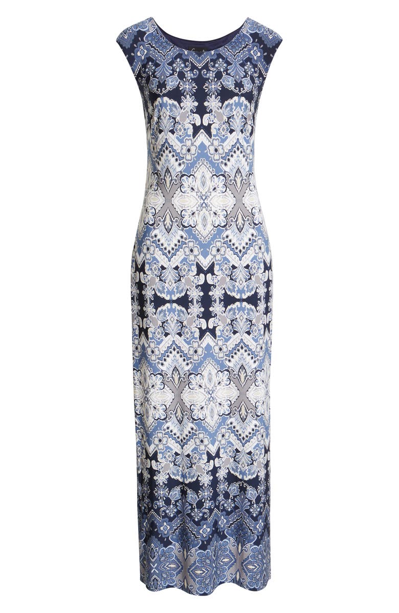 Connected Apparel Tile Print Cap Sleeve Maxi Dress, Alternate, color, 