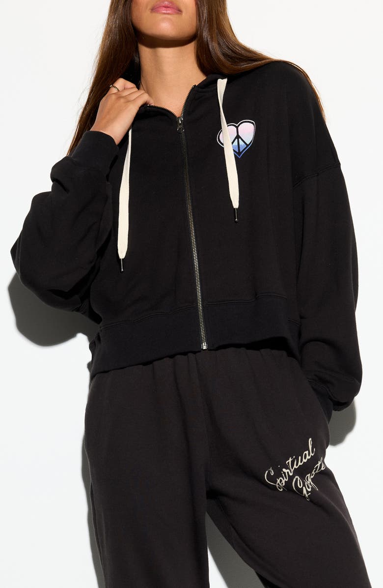 Spiritual Gangster Peace Love Jules Cotton Blend Graphic Zip-Up Hoodie, Main, color, Black