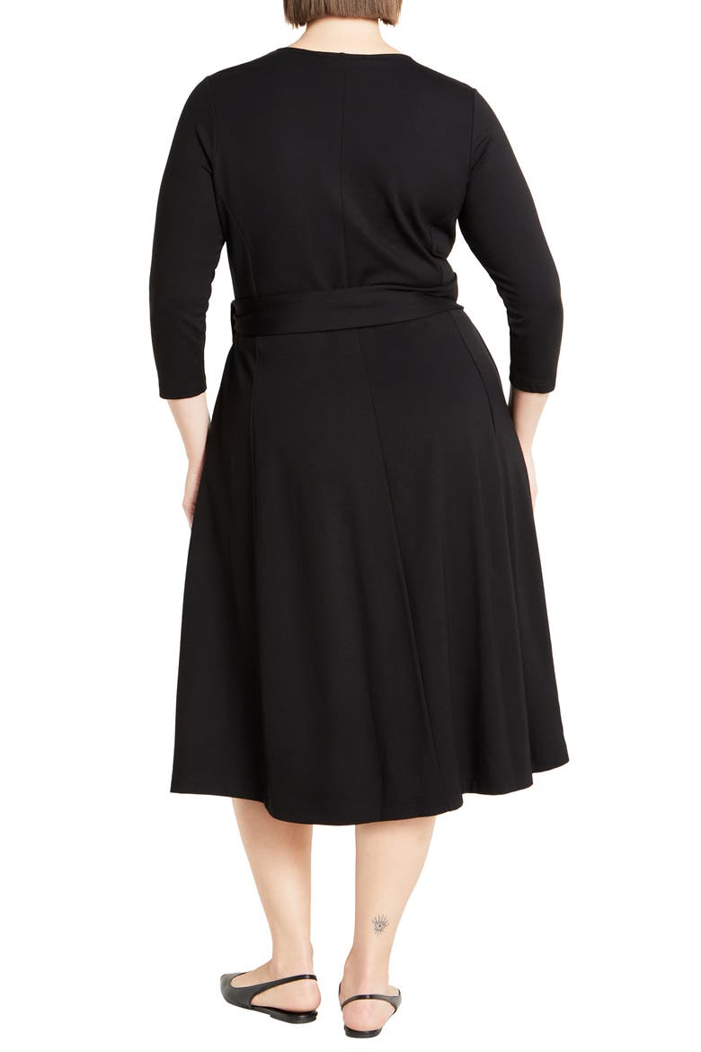 Rayna Tie Waist Stretch Ponte Midi Dress, Alternate, color, BLACK