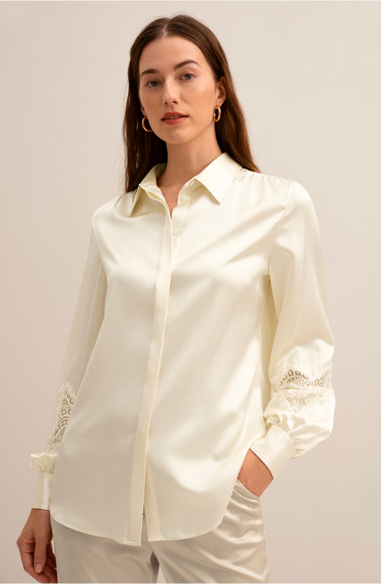 Lilysilk The Armeria Lace Silk Blouse, Alternate, color, Lily White