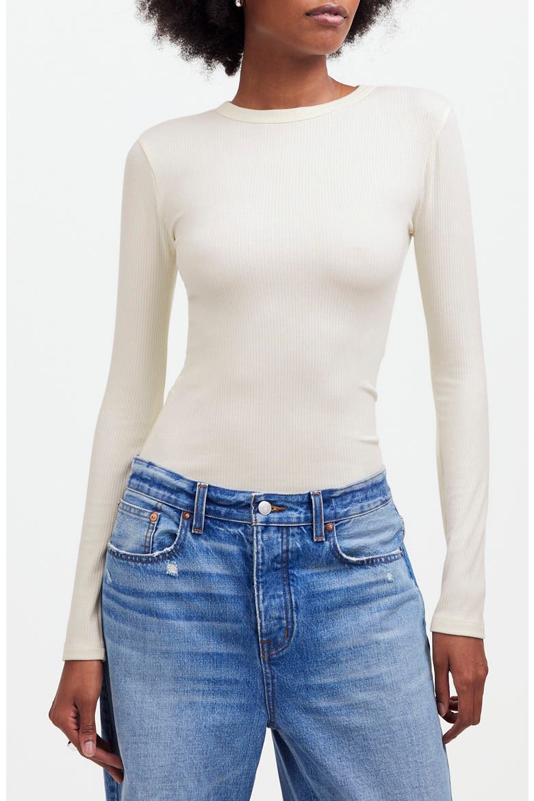 Drapey Long Sleeve Rib T-Shirt, Main, color, WINTER WHITE