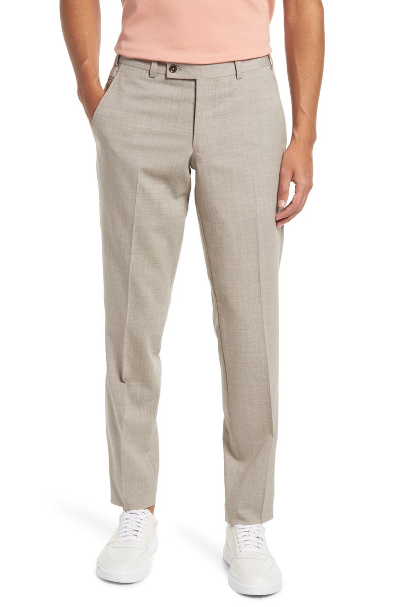 Ted Baker London Men's Jerome Soft Constructed Trim Fit Flat Stretch Wool Pants, Main, color, Tan