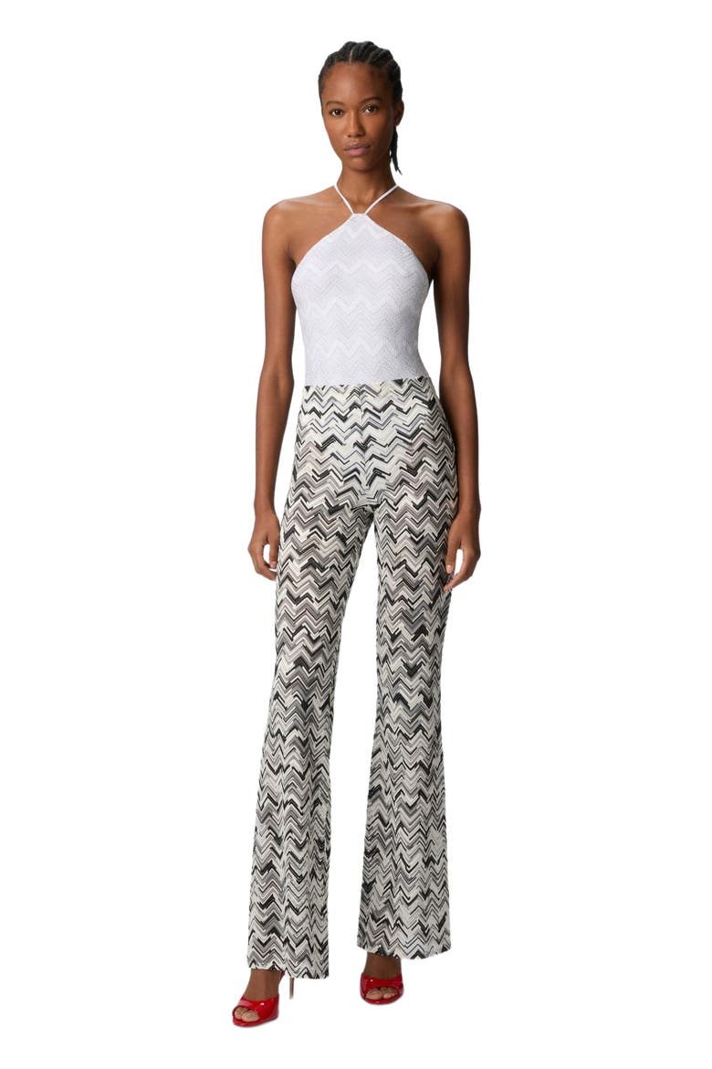 Flare Trousers In Slub Zigzag Viscose Blend, Main, color, Black