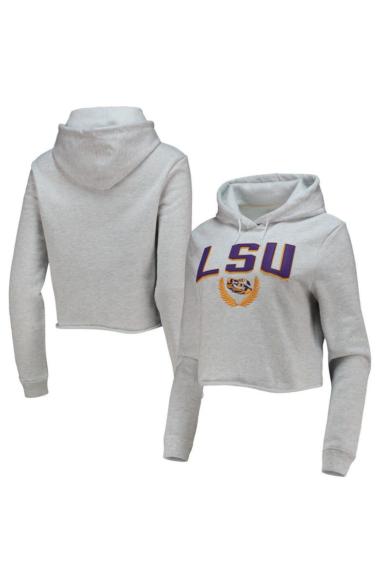 LEAGUE COLLEGIATE WEAR Women's League Collegiate Wear Ash LSU Tigers 1636 Cropped Pullover Hoodie, Main, color, 