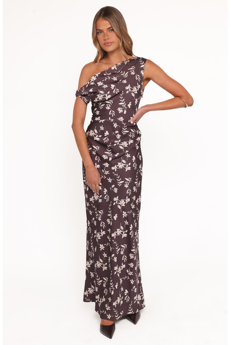 Zafira Floral One-Shoulder Maxi Dress, Alternate, color, BROWN CREAM FLORAL