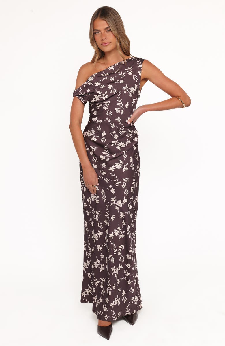 Petal & Pup Zafira Floral One-Shoulder Maxi Dress, Alternate, color, Brown Cream Floral