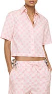 Burberry Cropped Knight Checkerboard  Cotton Shirt