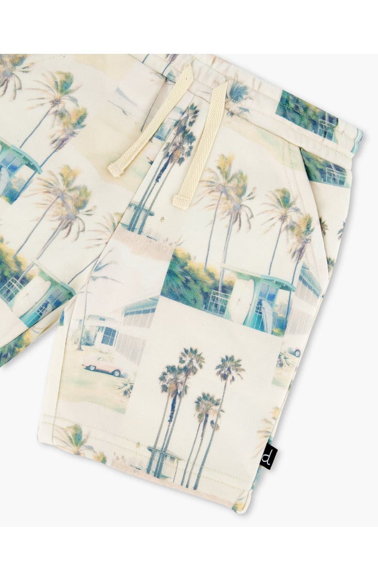 Deux par Deux Baby Boy's Printed French Terry Short Beige Palm Tree And Teal, Alternate, color,