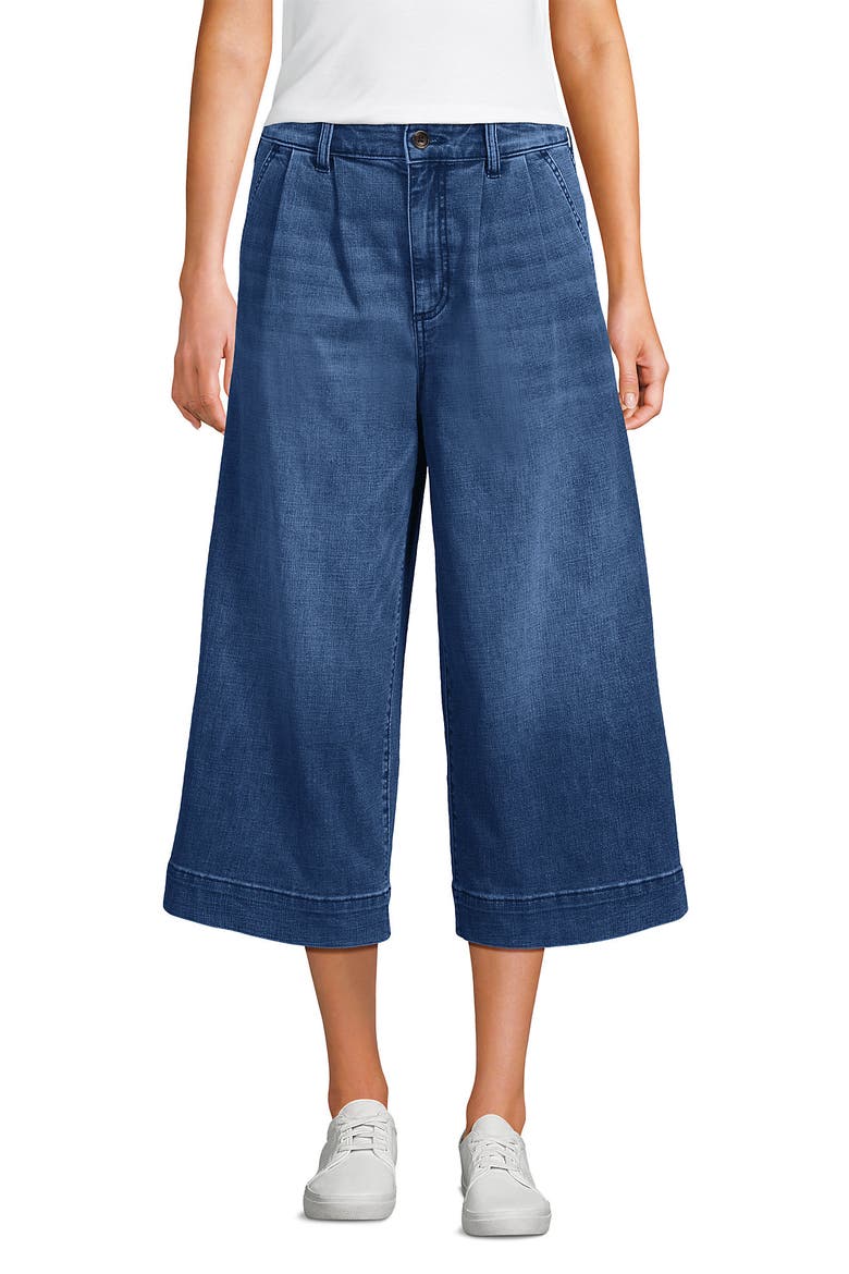 Denim Mid Rise Wide Leg Culotte Jeans, Alternate, color, Indigo Tide Blue