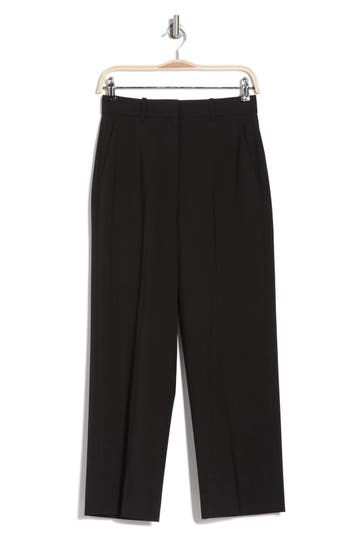 Theory Wool-felt Straight-leg Pants In Black