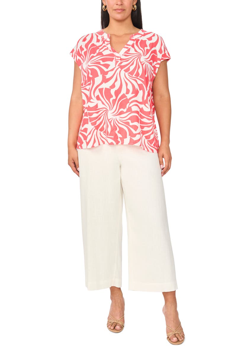 Split Neck Cap Sleeve Top, Alternate, color, CALYPSO CORAL
