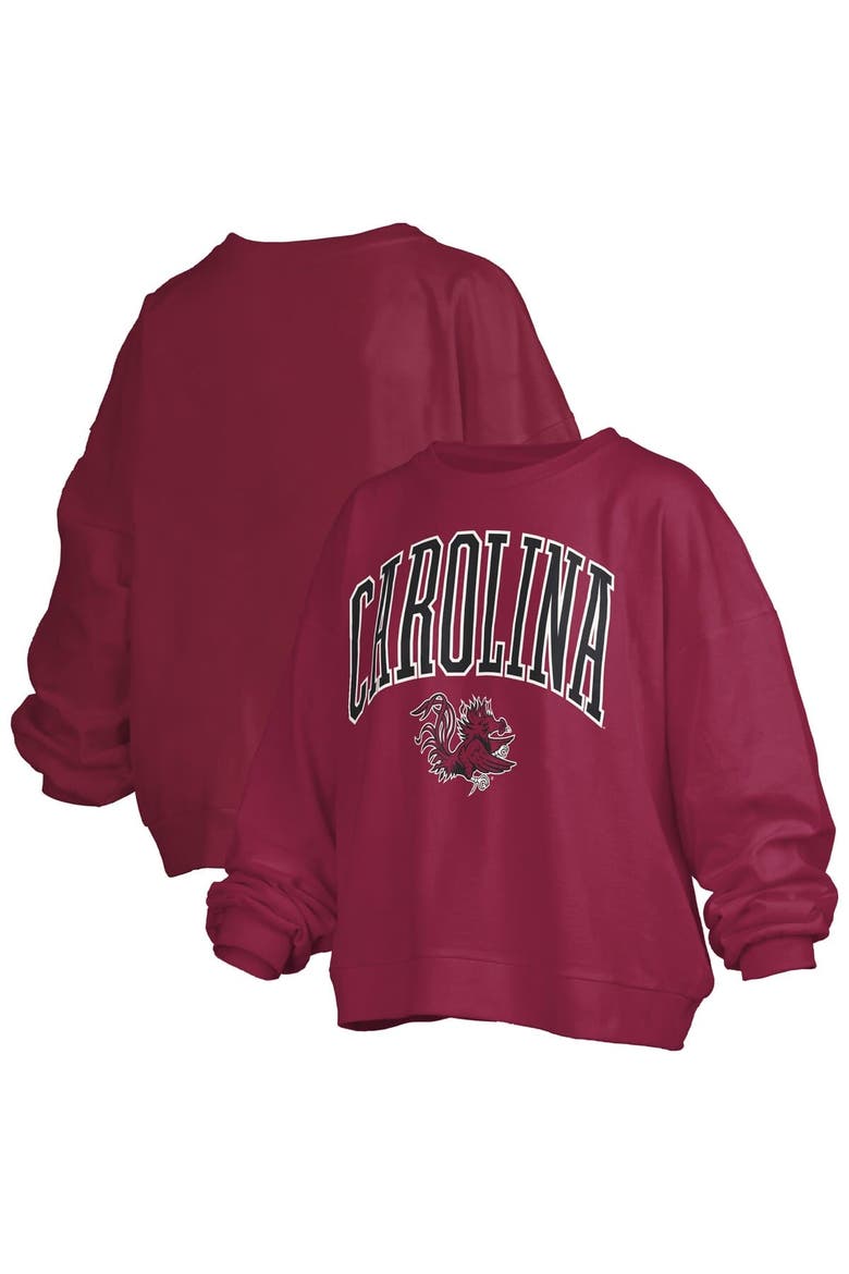 Women's Pressbox Garnet South Carolina Gamecocks Janise Arch Over Logo Waist Length Oversized Pullover Sweatshirt, Main, color, Garnet