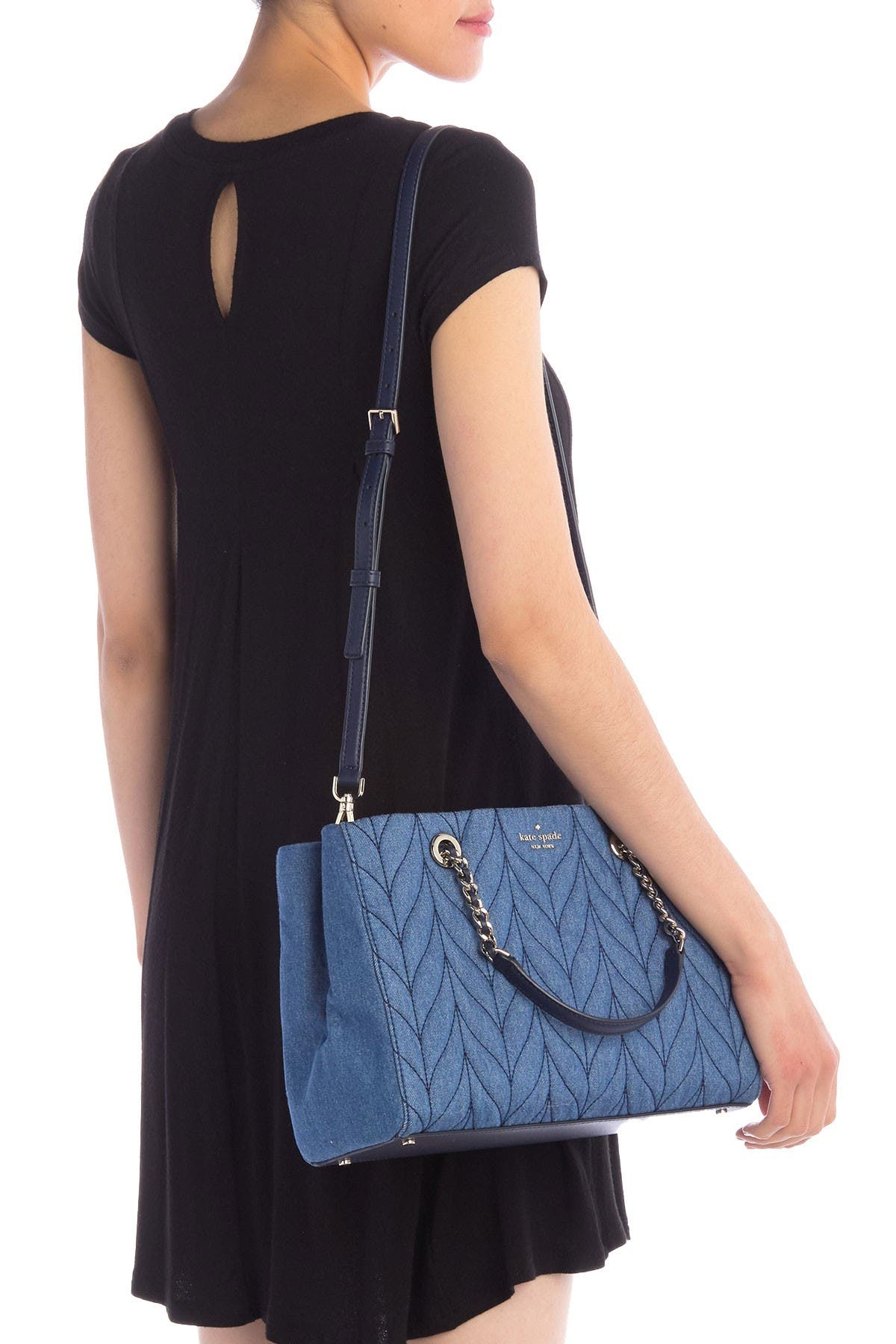 Kate Spade New York briar lane quilted denim meena satchel, Alternate, color, 