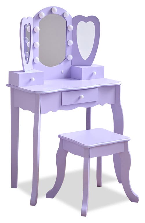 Teamson Kids Hearts Glow Vanity Play Set with LED Mirror in Purple 
