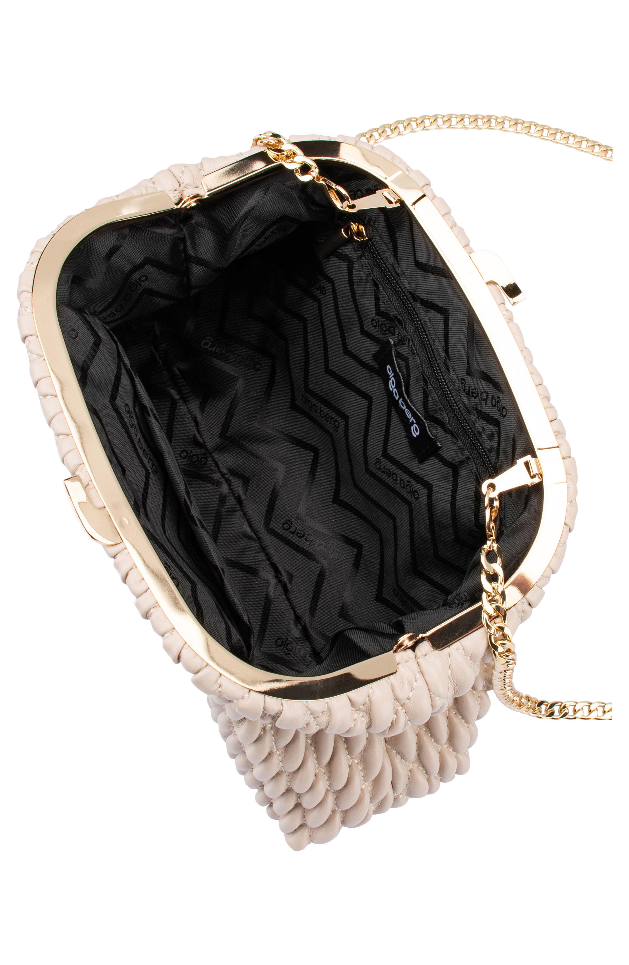 Olga Berg Paige Textured Faux Leather Frame Clutch, Alternate, color, Mink