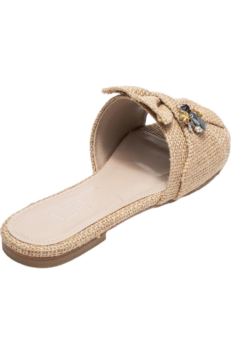 Prologue Shoes Daphne Raffia Bow Slide Sandal, Alternate, color, Beige Faux Leather