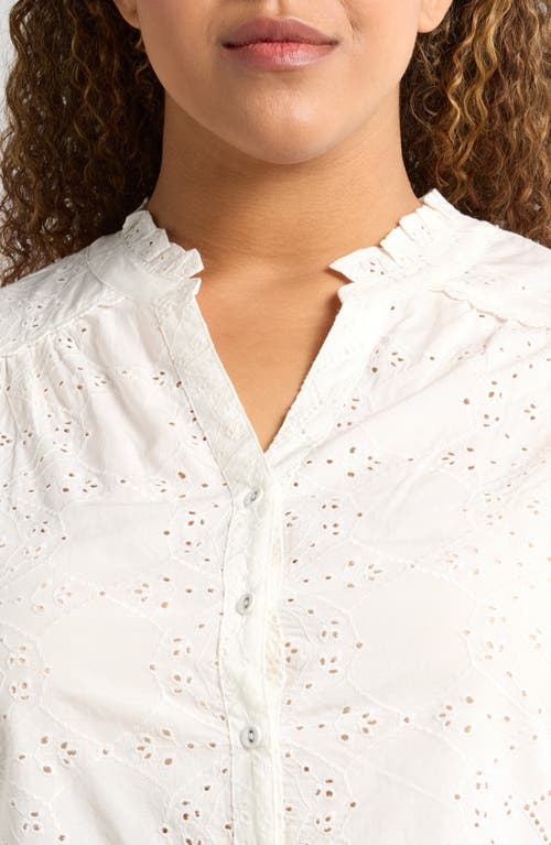 Wit & Wisdom Below Eyelet Lantern Sleeve Top In Off White